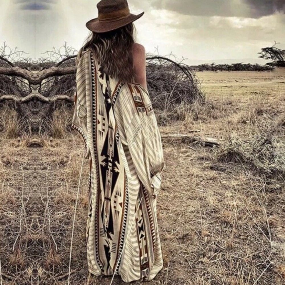 New Boho Western Kimono Maxi Long Duster Folk Cardigan - Picture 2 of 5